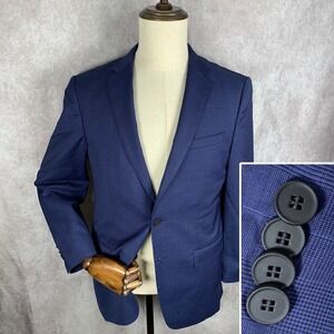 Hugo Boss Blazer Jacket Men 38R Travel Sport Coat Wool Blue Glen Check Togna